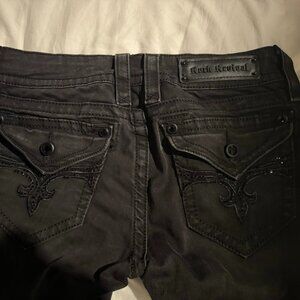 Rock Revival Black Jeggings Skinny Stretch Jeans Embellished Pockets Size 28